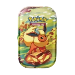 Mini Tin Pokémon Evoluzioni Prismatiche con Flareon, in italiano, contenente bustine assortite e carta illustrata da collezione. Prodotto ufficiale e sigillato.