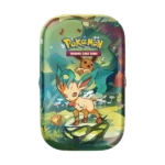 Mini Tin Pokémon Evoluzioni Prismatiche con Leafeon, in italiano, contenente bustine assortite e carta illustrata da collezione. Prodotto ufficiale e sigillato.
