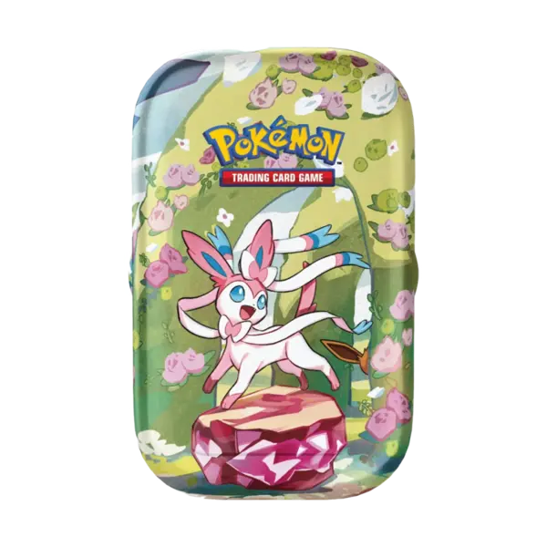 Mini Tin Pokémon Evoluzioni Prismatiche con Sylveon, in italiano, contenente bustine assortite e carta illustrata da collezione. Prodotto ufficiale e sigillato.