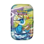 Mini Tin Pokémon Evoluzioni Prismatiche con Vaporeon, in italiano, contenente bustine assortite e carta illustrata da collezione. Prodotto ufficiale e sigillato.