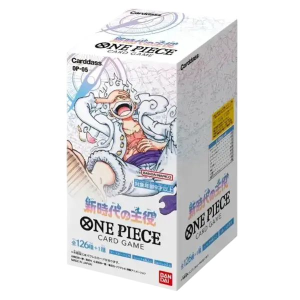 Box sigillato di carte One Piece OP-05 in lingua giapponese, perfetto per collezionisti e giocatori.