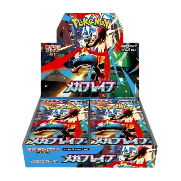 Box Pokémon Mega Brave in giapponese contenente 30 bustine sigillate da 5 carte ciascuna, prodotto ufficiale Pokémon TCG.