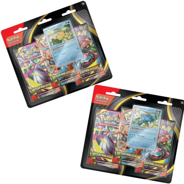 Blister da 3 bustine Pokémon GCC espansione Megaevoluzione nelle varianti Psyduck e Golduck