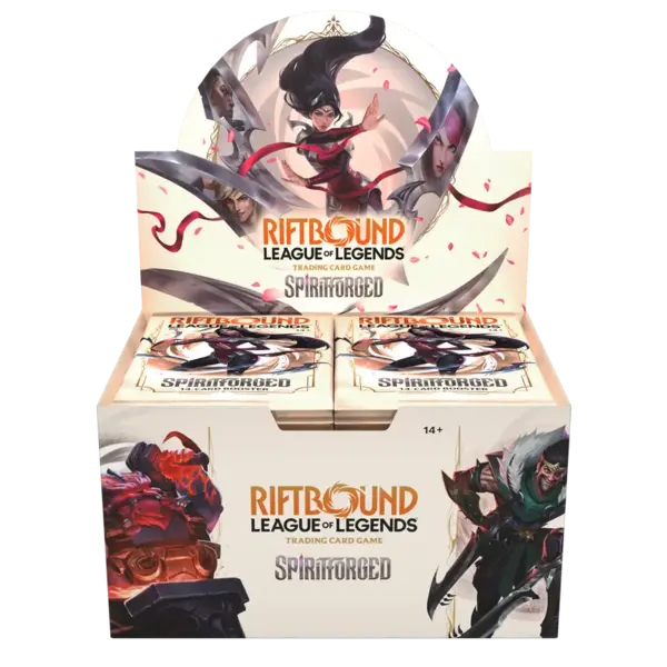 Display Box del TCG Riftbound Spiritforged in lingua inglese, confezione sigillata con 24 pacchetti. Visione Frontale
