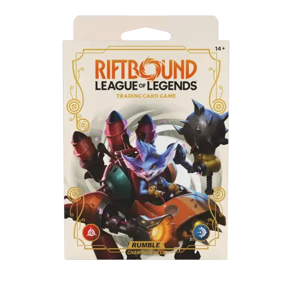 Vista frontale champion deck Rumble dell'espansione Riftbound Spiritforged.